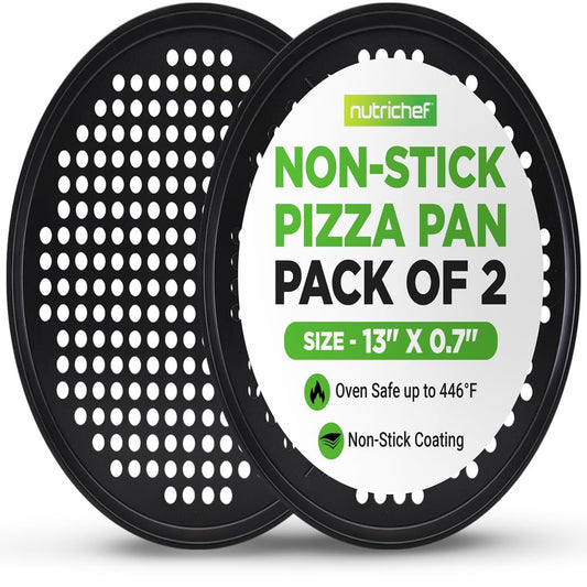 2-Pack 13" Non-Stick Pizza Pans, Carbon Steel, Dishwasher Safe, Gray