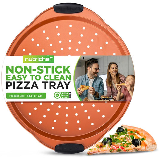 13" Nonstick Pizza Tray - Easy Clean Carbon Steel, Copper