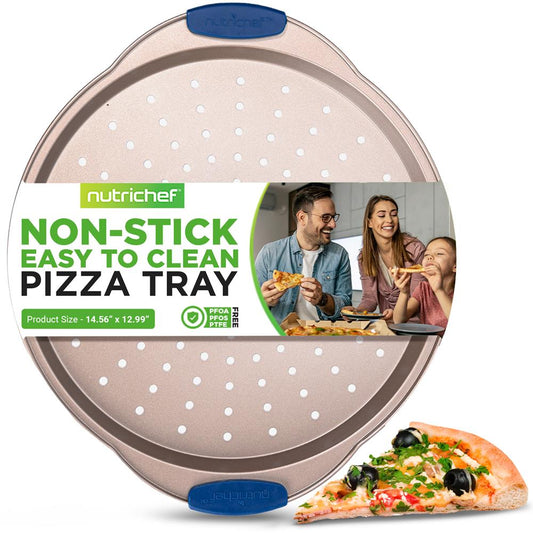 13" Non-Stick Pizza Tray - Easy Clean Carbon Steel, Gold
