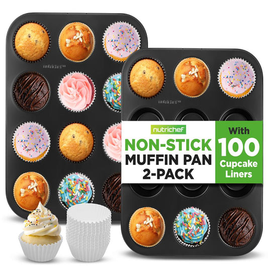 Muffin Pans 2-Pack Nonstick Carbon Steel 12-Cup with Liners