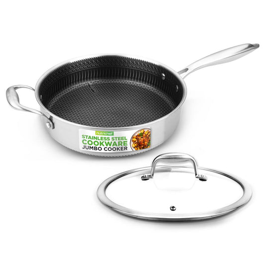 Deep Frying Pan 3.4QT Non-Stick Stainless Steel Scratch-Resistant