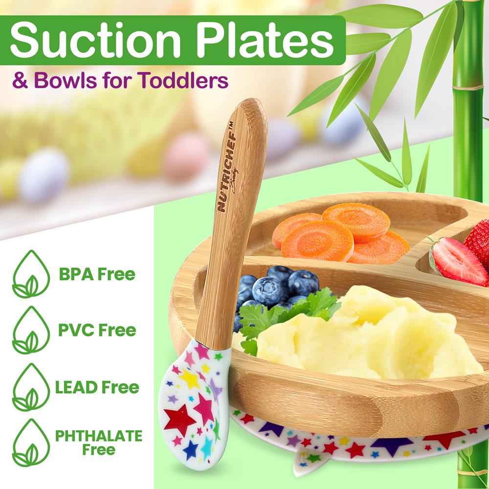 product image number 3 for NutriChef Silicone Bamboo Baby Plate & Spoon