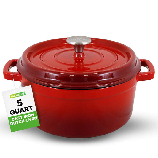 Dutch Oven 5 Qt Even Cooking Porcelain Enamel Cast Iron Red