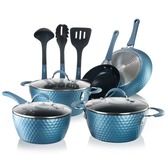 11 Pc Non-Stick Cookware Set, Even Heat Ceramic Coating, Royal Blue