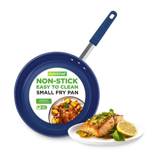 8" Nonstick Fry Pan - Easy Clean Ceramic, Blue Silicone Handle