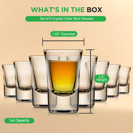 Lot de 8 verres à shot, résistants aux chocs thermiques, verre épais, transparent