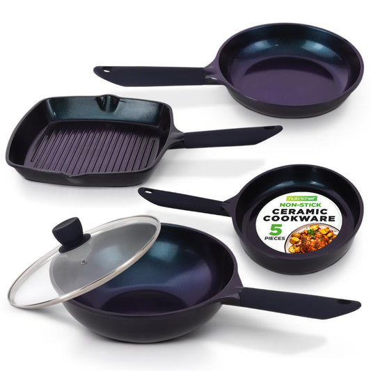 5-Piece Nonstick Frying Pan Set, Even Heat Ceramic, Blue Diamond