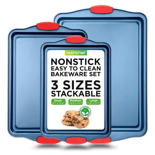 3-Piece Nonstick Cookie Sheets Set, Carbon Steel, Blue