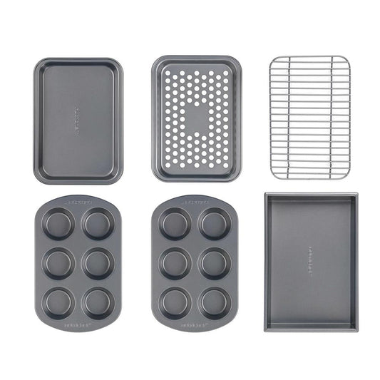 6-Piece Non-Stick Bakeware Set, Stackable Carbon Steel, Gray