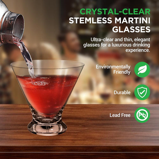 Martini Glasses Set 8.4oz Lead-Free Crystal Dishwasher Safe