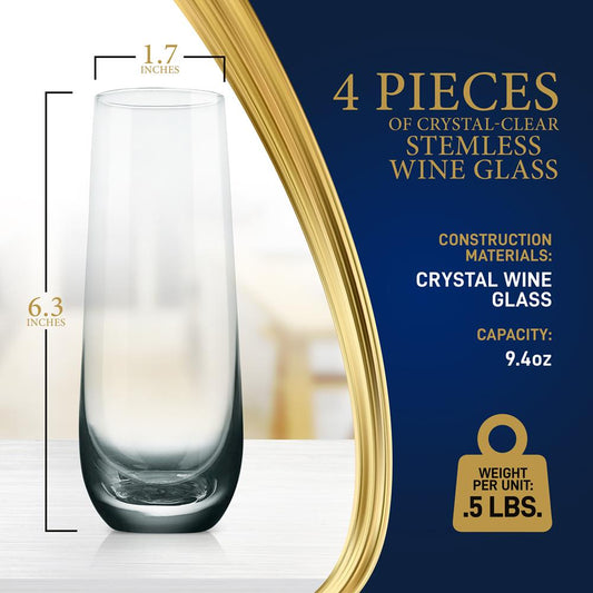Ensemble de flûtes à champagne sans pied, cristal durable sans plomb, passe au lave-vaisselle