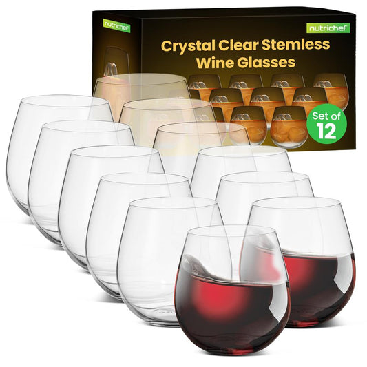 Verres à vin sans pied, lot de 12, cristal ultra fin, transparent, 44 cl