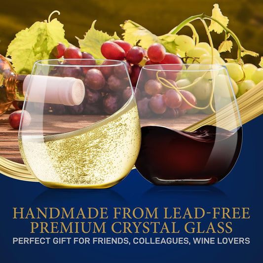 Lot de 4 verres à vin sans pied - Cristal élégant, résistant aux chocs, transparent