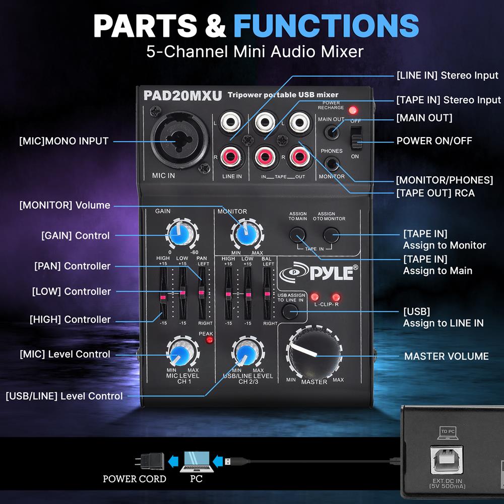 product image number 2 for Pyle Compact Dj Mixer Pro Audio Interface