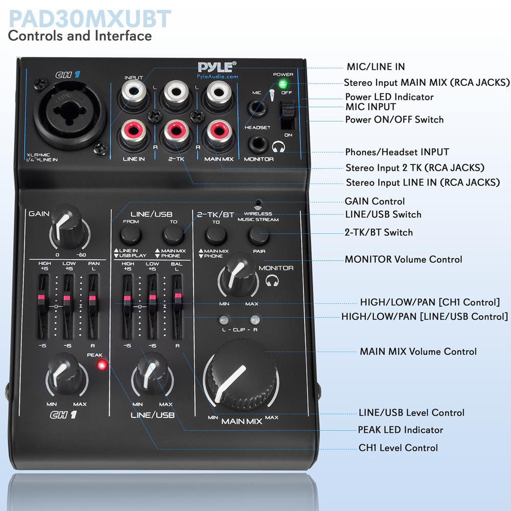 product image number 2 for Pyle Compact Bluetooth Dj Mixer Interface