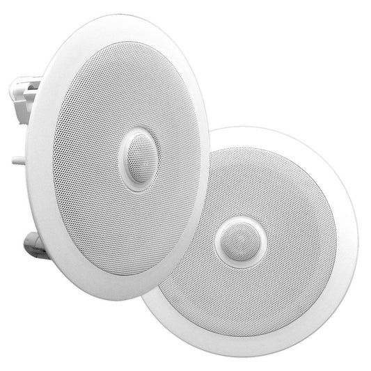 8" Ceiling Speakers Pair, 300W, Directable Tweeter, Flush Mount, White