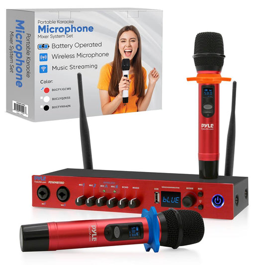 UHF Wireless Microphone System 165ft Range Bluetooth Red