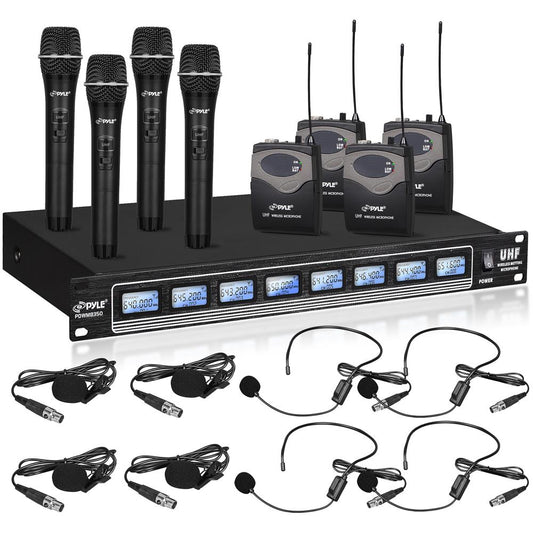 8-Ch Wireless Mic System, 600ft Range, Rack Mount, 4 Handheld & 4 Headset Mics