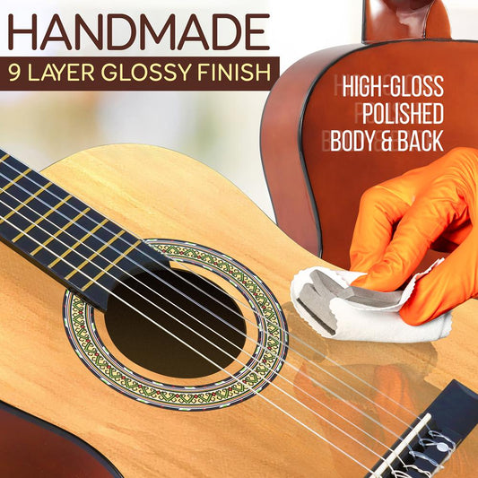 Beginner Acoustic Guitar Kit, 1/2 Size, All Wood, Natural Ash, 34"