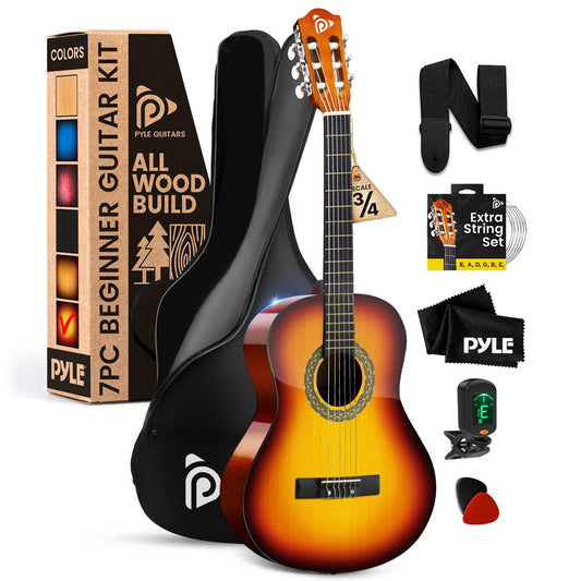 Beginner Acoustic Guitar Kit, Beautiful Sound, Hand-Crafted Wood, Brown Gloss