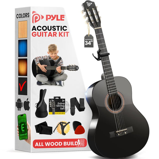 Classical Guitar Starter Kit, Warm Sound, Nylon Strings, Black Gloss