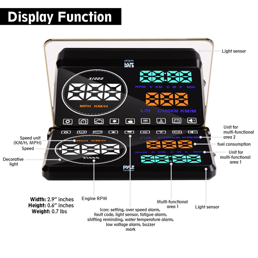 product image number 3 for Pyle Vehicle Speed & Diagnostic Hud Monitor