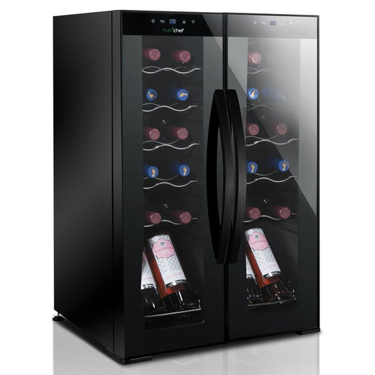24 Bottle Wine Fridge, Dual Zone, Adjustable Temp, Glass Door, Quiet Operation