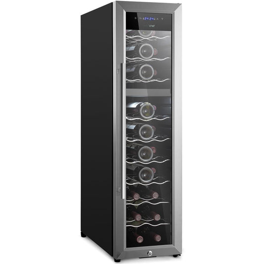 27 Bottle Wine Cooler, Dual Zone, Adjustable Temp, Stainless Steel Door