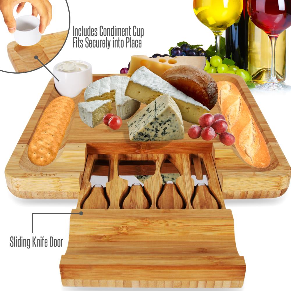 product image number 4 for NutriChef Bamboo Cheese Board & Cutlery Set