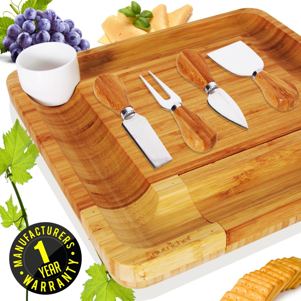 product image number 6 for NutriChef Bamboo Cheese Board & Cutlery Set