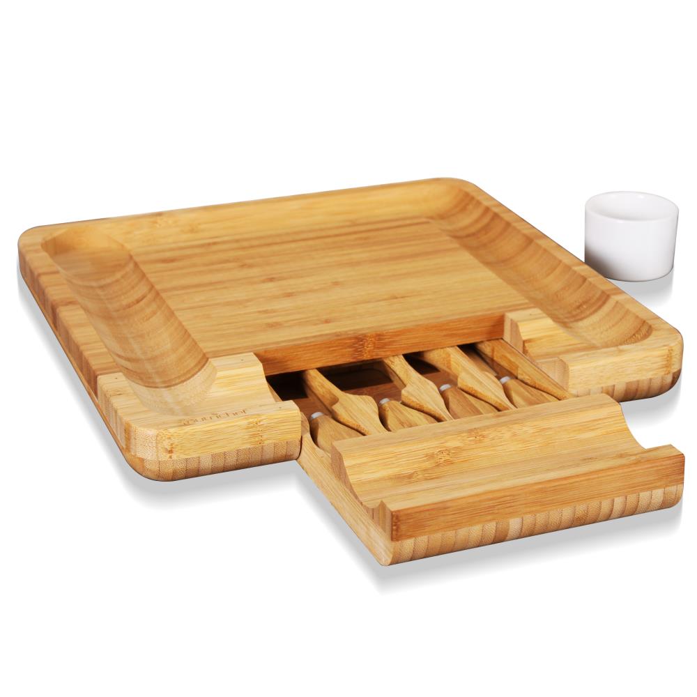 product image number 9 for NutriChef Bamboo Cheese Board & Cutlery Set