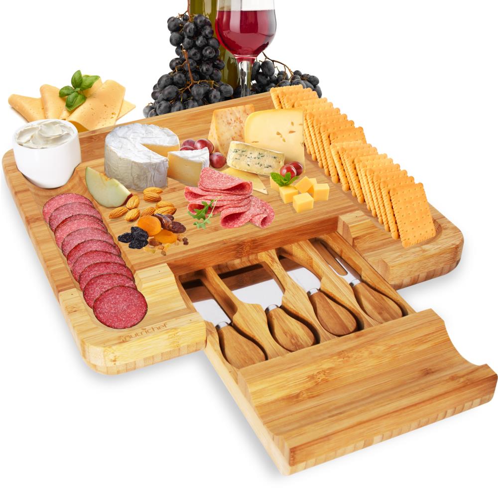 product image number 1 for NutriChef Bamboo Cheese Board & Cutlery Set