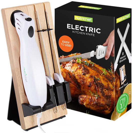 Electric Carving Knife Set - Effortless Slicing, Stainless Blades, Wood Stand