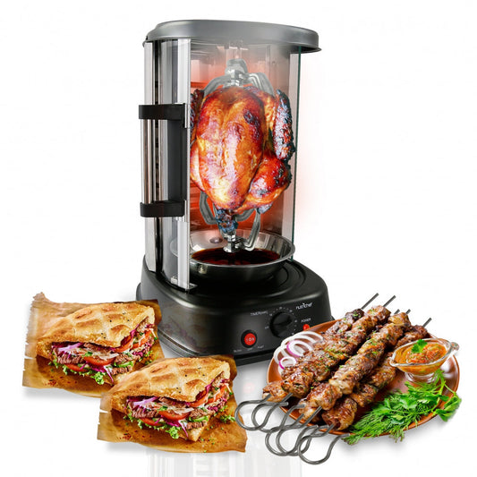 Vertical Rotisserie Oven, Energy Efficient, 1500W, Tempered Glass Door