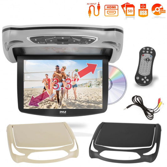 Car Roof DVD Player 13.3" Flip-Down Screen HDMI USB Grey