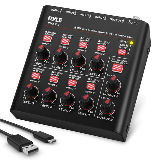 8-Channel Wireless Mixer, Low Noise, USB Sound Card, Compact Size