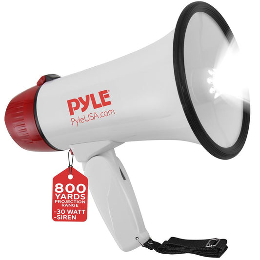 Mégaphone Porte-voix Portée de 800 mètres 30W Lampe LED Sirène Portable