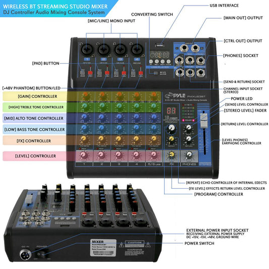 6-Ch Bluetooth Pro Audio DJ Sound Mixer - PMXU63BT
