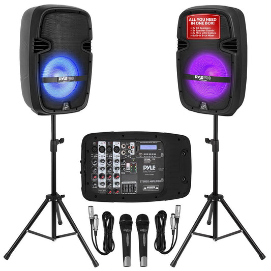 Ensemble portable de haut-parleur PA avec table de mixage DJ, 600W, Bluetooth, lumières LED, haut-parleurs 10"