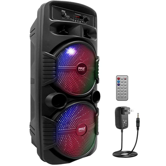 Enceinte PA Bluetooth portable 600W rechargeable double caisson de basses 8" avec lumières de fête