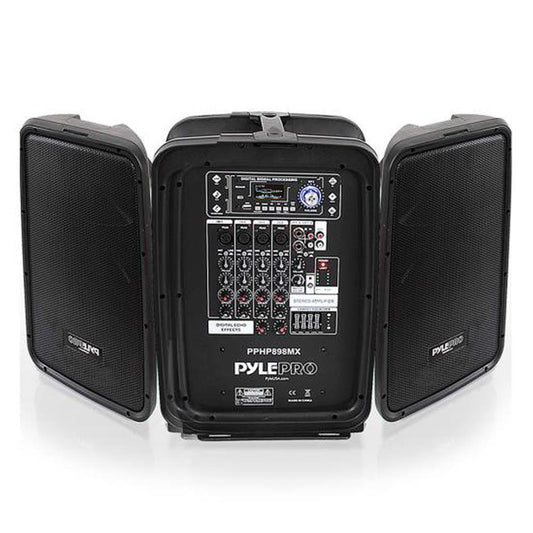 Kit d'enceintes PA Bluetooth 8 canaux 600W, double subwoofers 8", lecteur USB/MP3