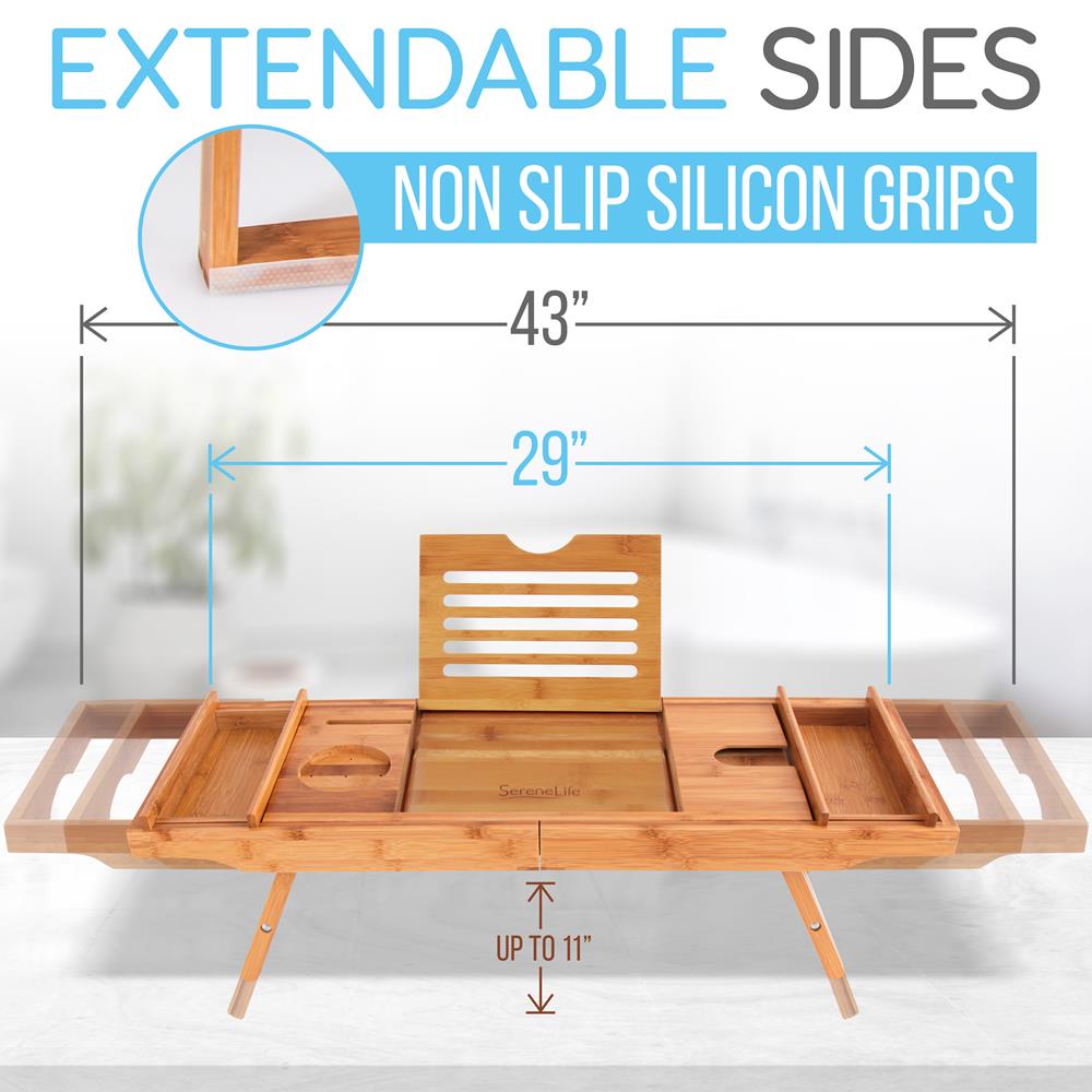 product image number 3 for SereneLife Bamboo Bathtub Caddy