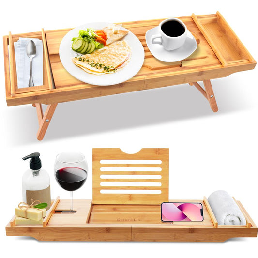 product image number 1 for SereneLife Bamboo Bathtub Caddy