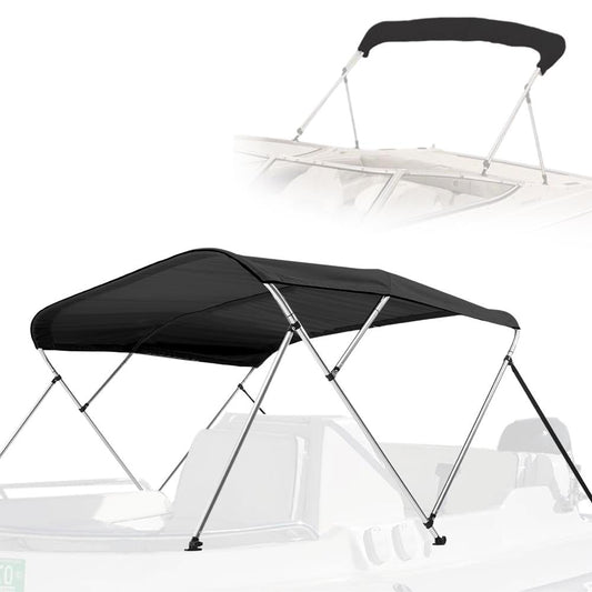 4 Bow Bimini Top Boat Cover, Waterproof UV-Resistant, Aluminum Frame, Gray