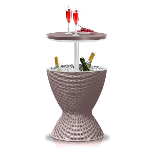 Outdoor Cool Bar Table, Keeps Drinks Cold 12 Hrs, Rattan Style, Grey