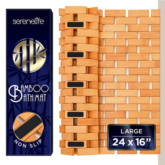 Bamboo Bath Mat, Non-Slip, Slatted Design, Natural Finish