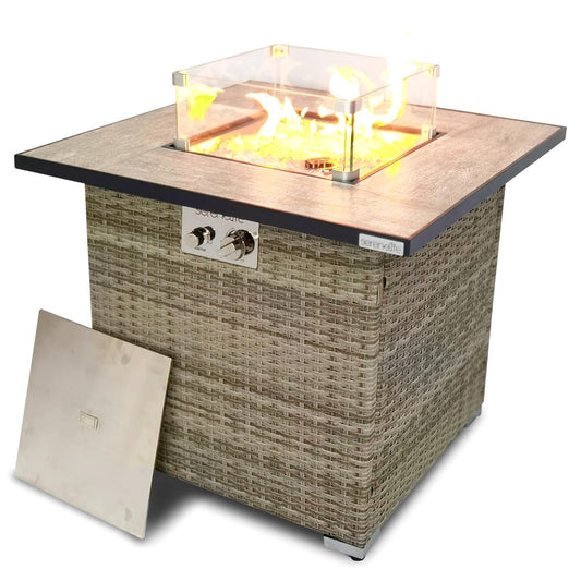 Propane Fire Pit Table 50,000 BTU Wicker Base Stainless Steel Burner