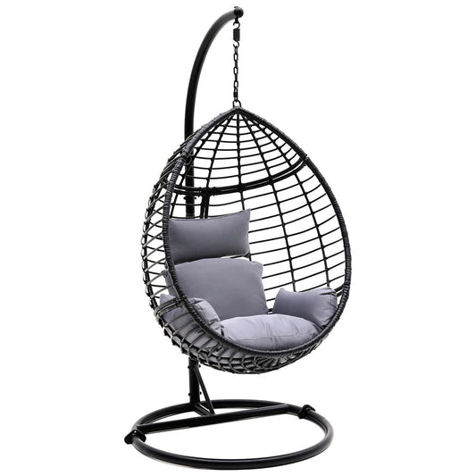 Hanging Egg Chair for Relaxation, Wicker Rattan, Powder-Coated Steel, Gray