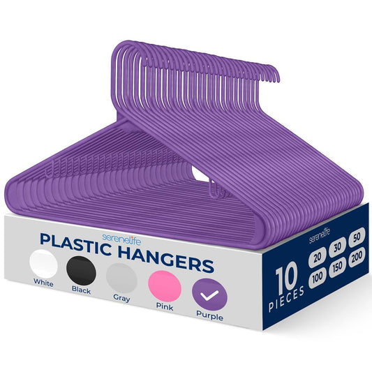 Lot de 10 cintres en plastique, design antidérapant et gain de place, violet
