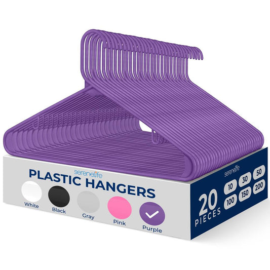 Lot de 20 cintres en plastique antidérapants, gain de place, crochet pivotant à 360¬∞, violet
